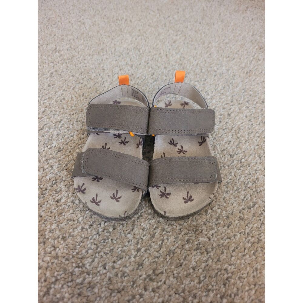 Toddler Sandals Size 6 Brown/Grey Adjustable Strap Palm Tree Print Beach